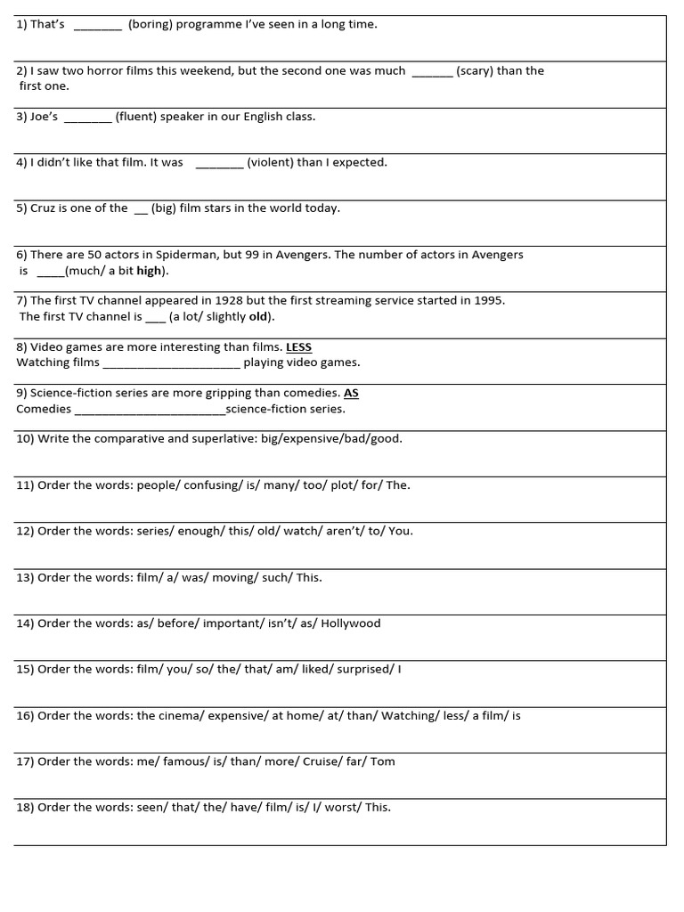 English Comparatives And Superlatives Exercises Pdf Games