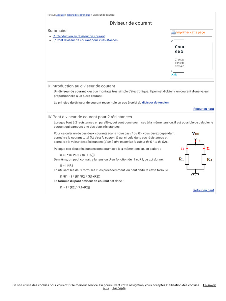 Formule du pont diviseur de courant PDF — free download
