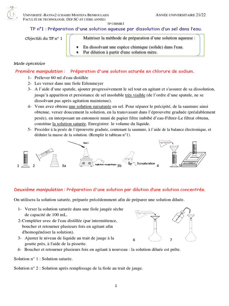 Préparation de solutions en chimie | PDF | Concentration molaire | Chimie