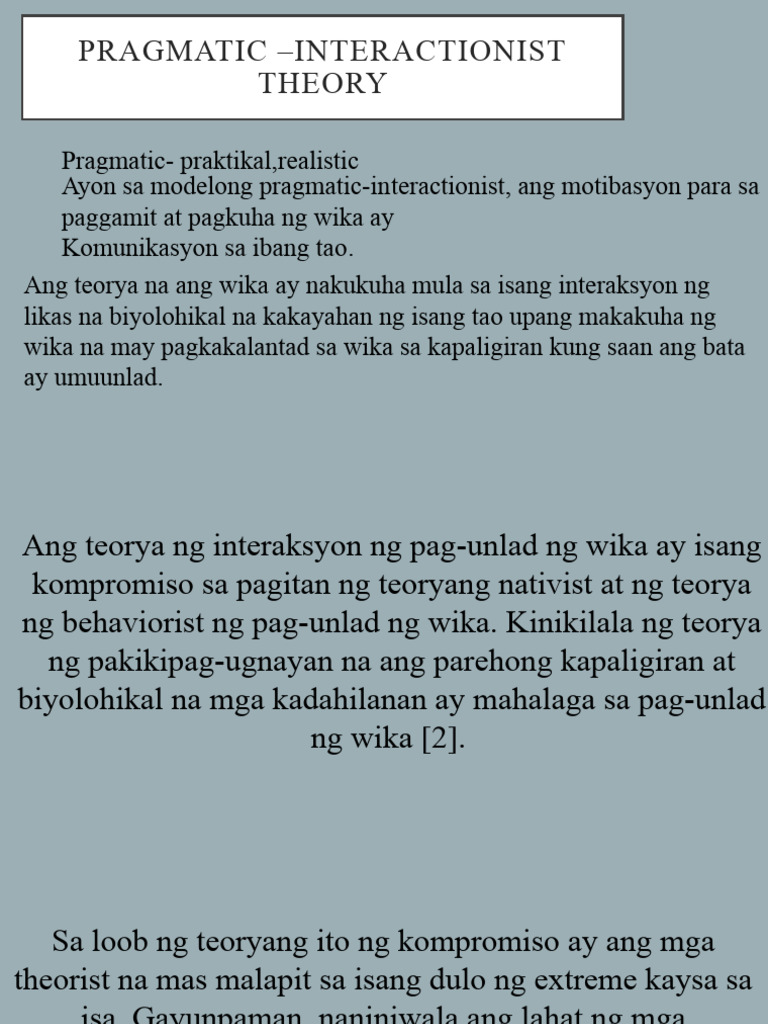 Pragmatic - Interactionist Theory | PDF