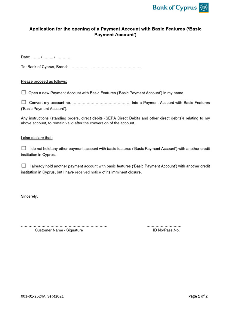 Opening of payment account with basic features download free pdf