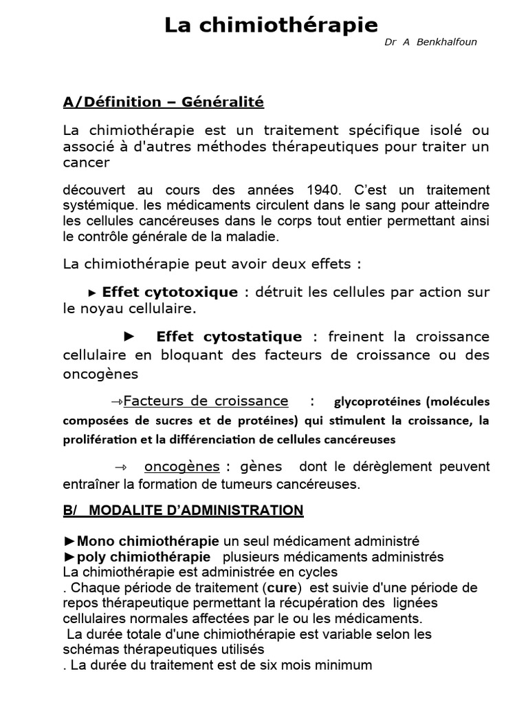 Chimiothérapie Définition et Modalités PDF — free download
