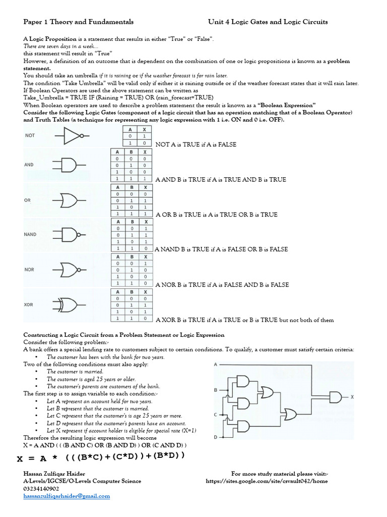 4 Logic Gates and Logic Circuits PDF Truth Logic Gate