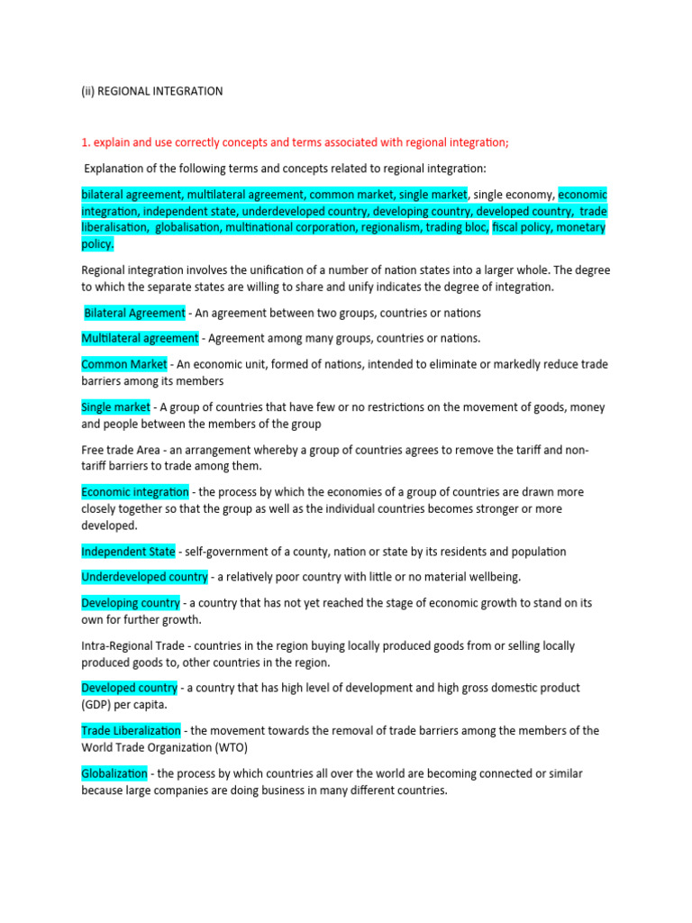 Section B Csec Social Studies Notes PDF Regional Integration Globalization