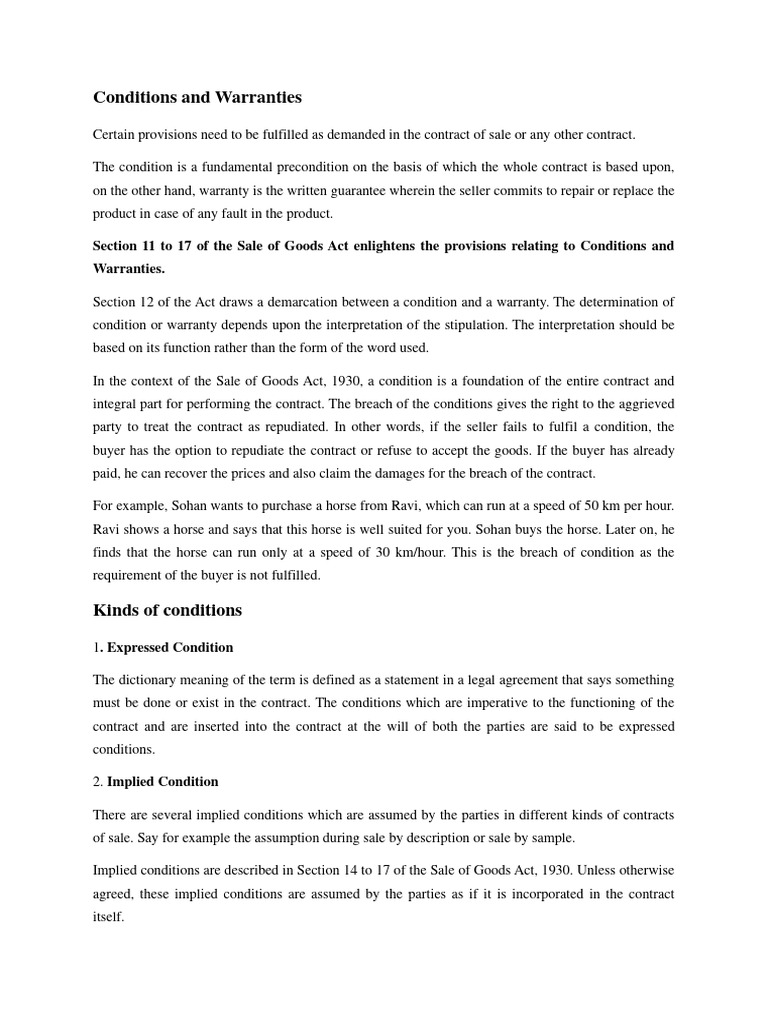Conditions and Warranties Explained | PDF