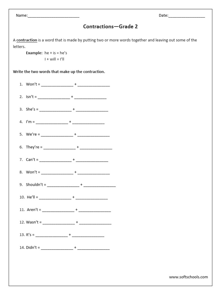 Contractions Grade 2 Worksheet | PDF