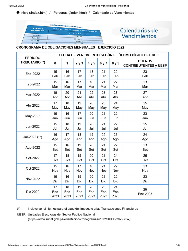 Calendario de Vencimientos Personas PDF Impuestos Finanzas del