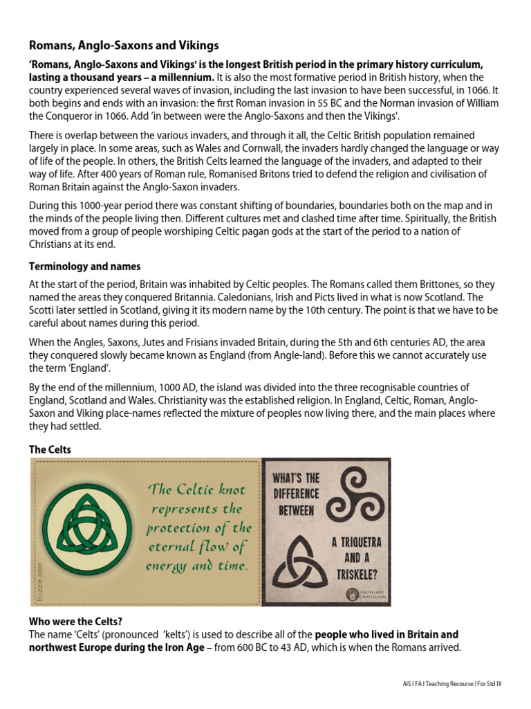 A Brief History of Romans, Anglo-Saxons and Vikings | PDF | Celts ...