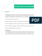 Planilla de Excel Para Calculo de Costo Variable y Costo Fijo