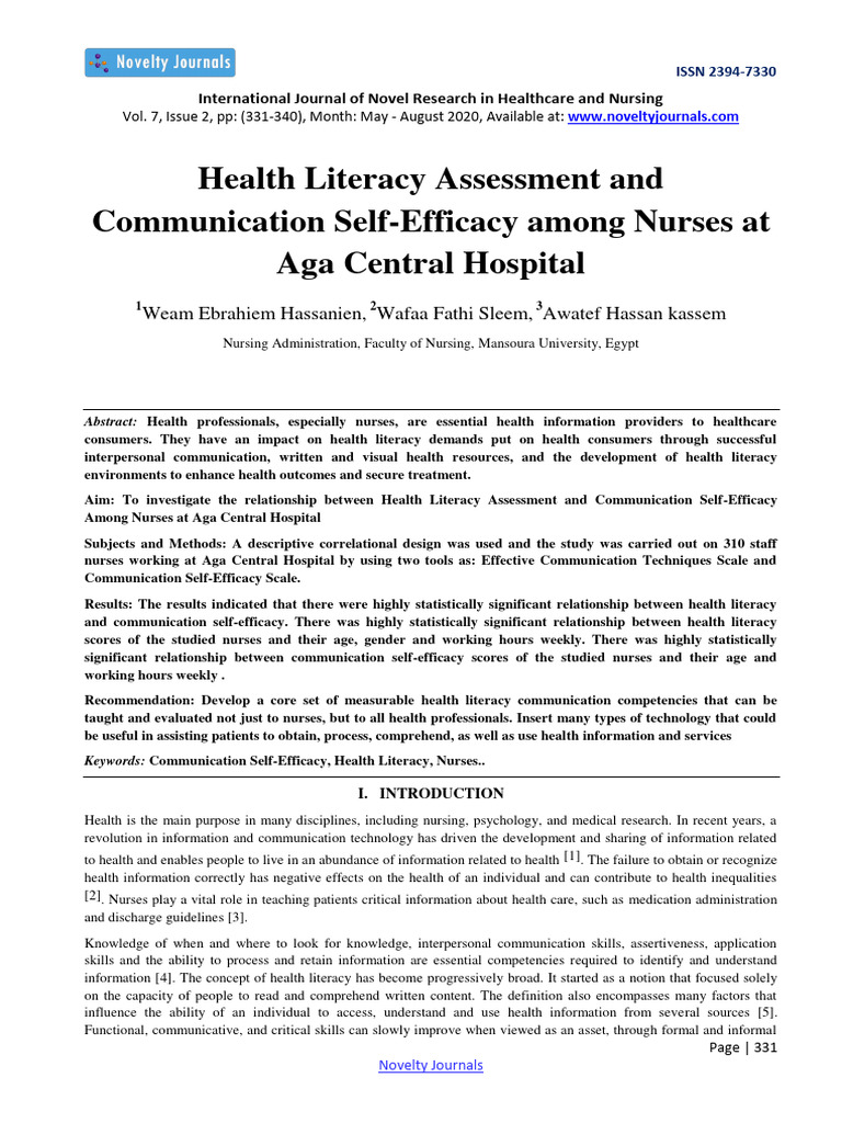 Health Literacy Assessment2363 PDF Nursing Empathy