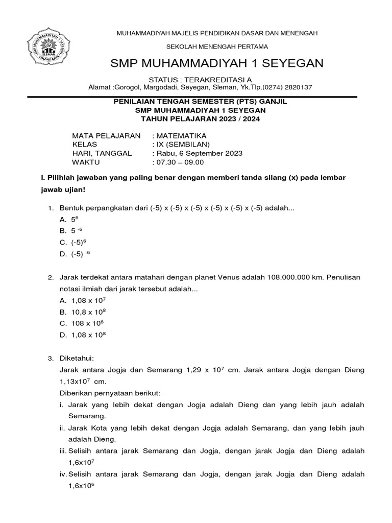 Soal Matematika Kelas 9 Pdf
