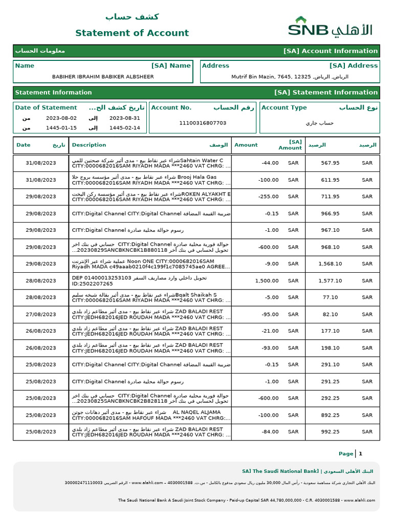 Riyadh Bank Statement Summary | PDF | Corporations | Saudi Arabia