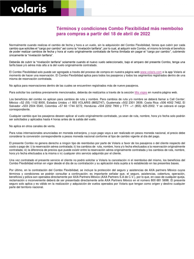 Terminos y condiciones combo flexibilidad y reembolso pdf seguro