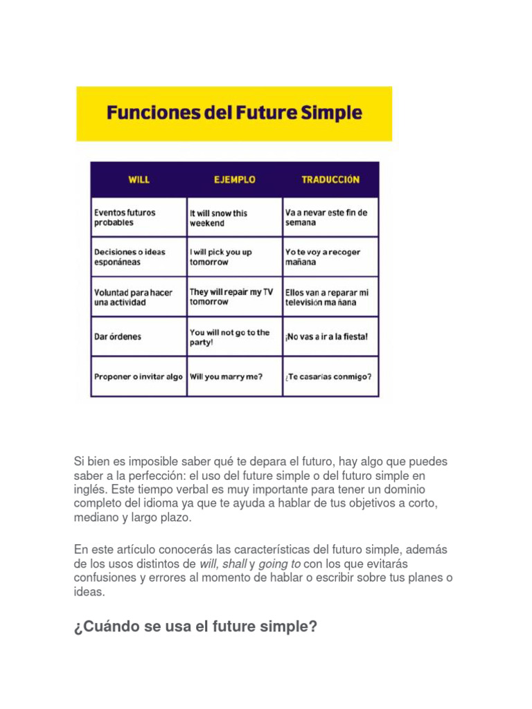 INGLÉS FUTURO SIMPLE | PDF