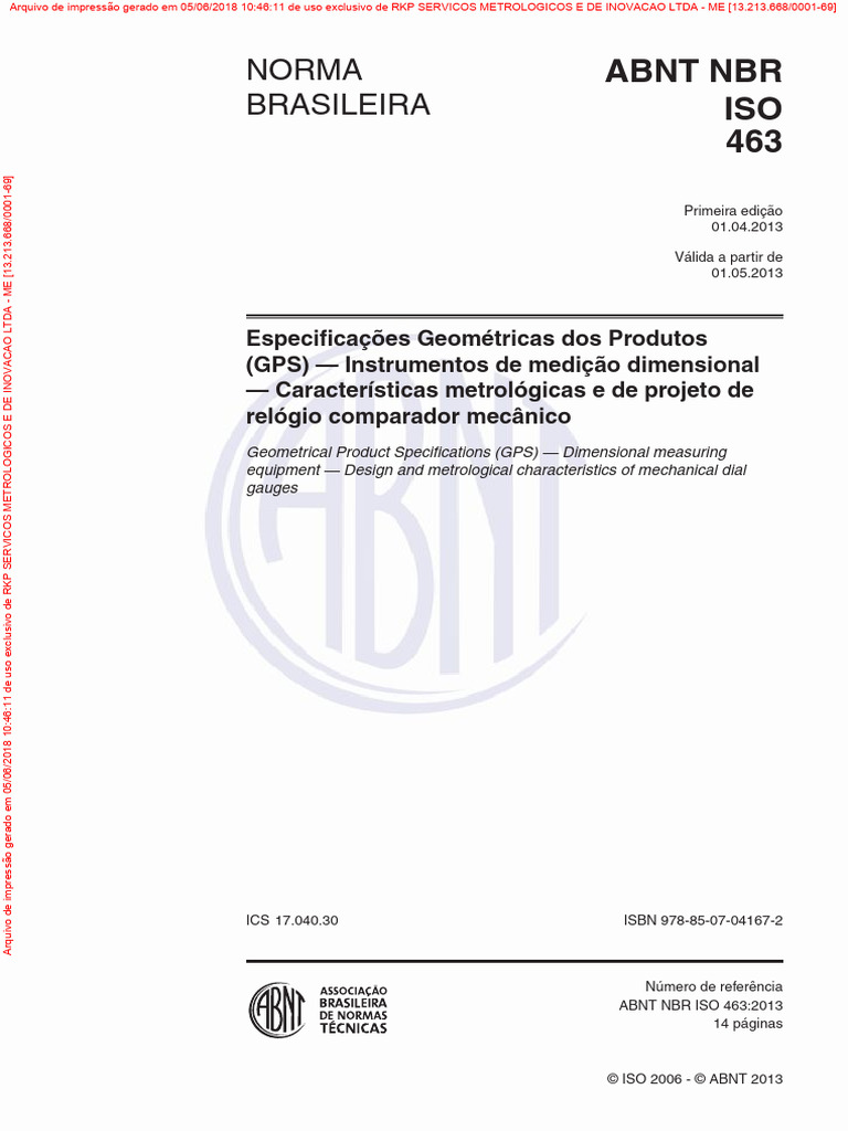 Características do Relógio Comparador ISO 463 | PDF | Impressão ...
