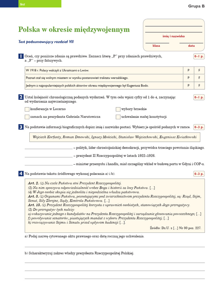 Polska W Okresie Międzywojennym Sprawdzian Klasa 7 Pdf