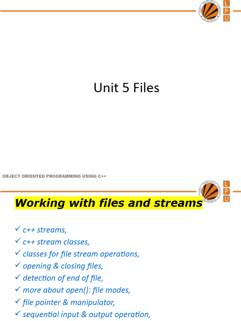 Unit 4 L11 | Download Free PDF | C++ | Computer File