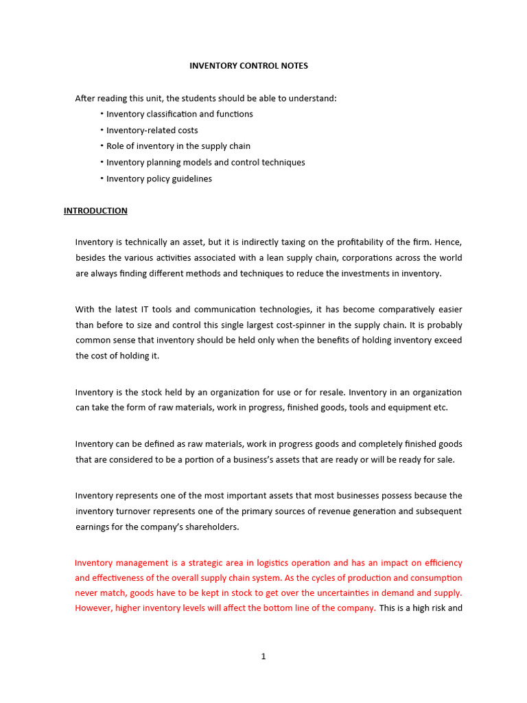 Inventory Control and Management Guide | PDF | Inventory | Supply Chain