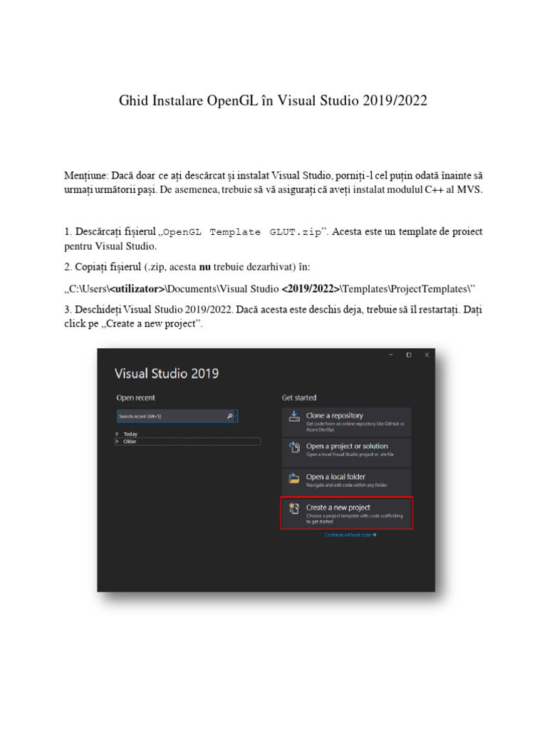 Ghid Instalare OpenGL În Visual Studio 2019-2022 - GLUT | PDF