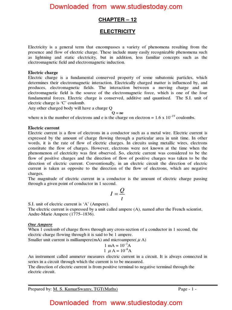 CBSE Class 10 Physics Electricity | PDF