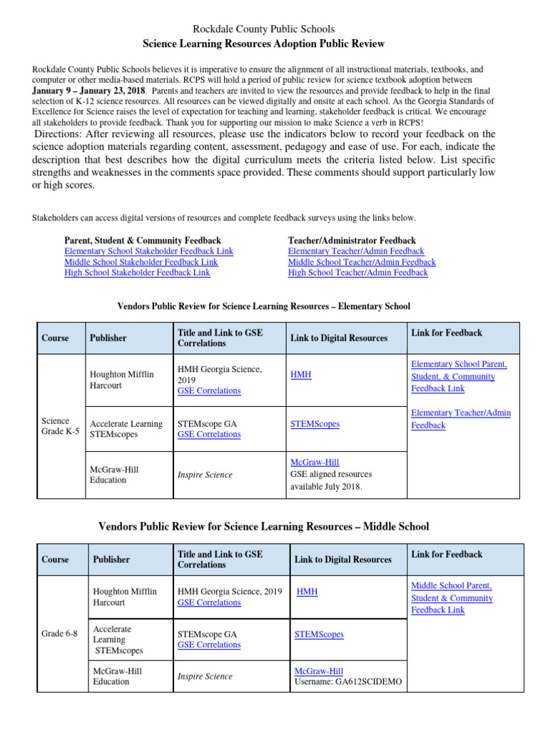 2018RCPSLearningResourcesAdoption ScienceK 12 | PDF | Teachers