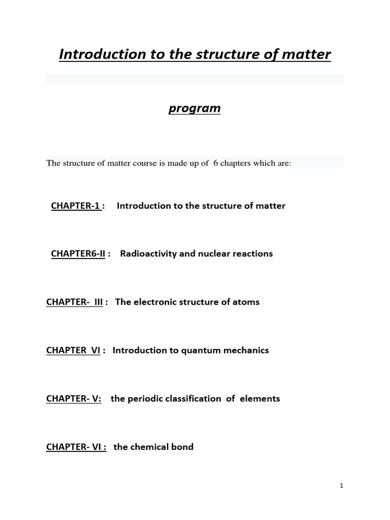 Chapitre-1 Introduction to Matter Structure | PDF | Isotope | Atomic ...