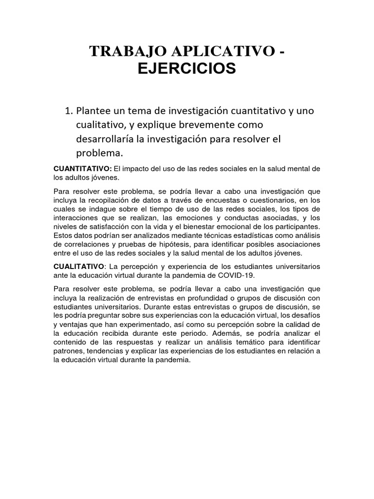 Trabajo Aplicativo - Ejercicios | PDF | Crecimiento personal y profesional