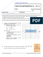 Mini Teste de Matemática A 12.º 4: 3.º Período 05/05/2023 Duração: 60 Minutos Nome: N.º: Classificação: O Professor