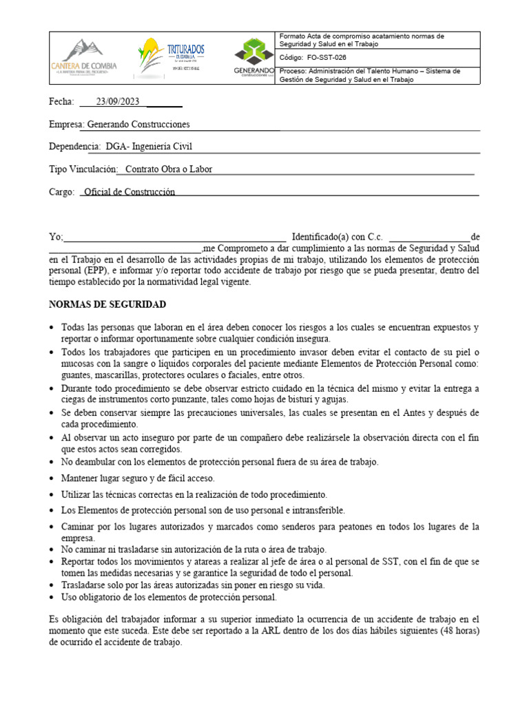 Formato - Acta - de - Compromiso - SEGURIDAD Y SALUD EN EL TRABAJO ...