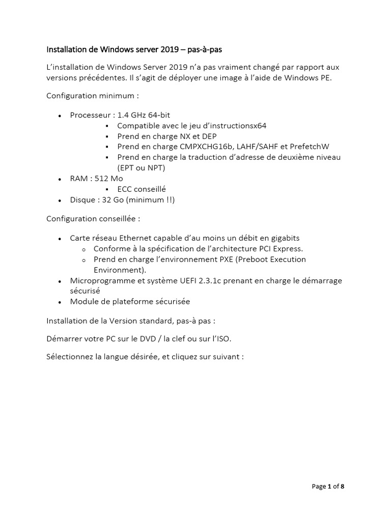 Installation pas-à-pas de Windows Server 2019 | PDF | Matériel ...