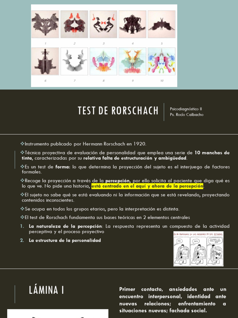 Test de Rorschach: Evaluación Psicológica | PDF | Color | Percepción, image size:768x1024