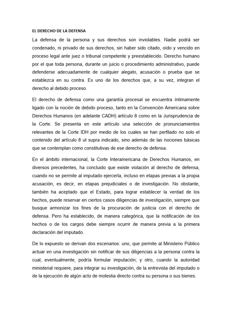 El Derecho de La Defensa PDF Debido al proceso Principios éticos