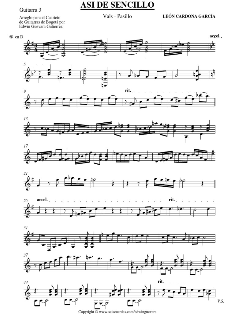 ASI DE SENCILLO, CUARTETO DE GUITARRAS Guitarra 3 | PDF