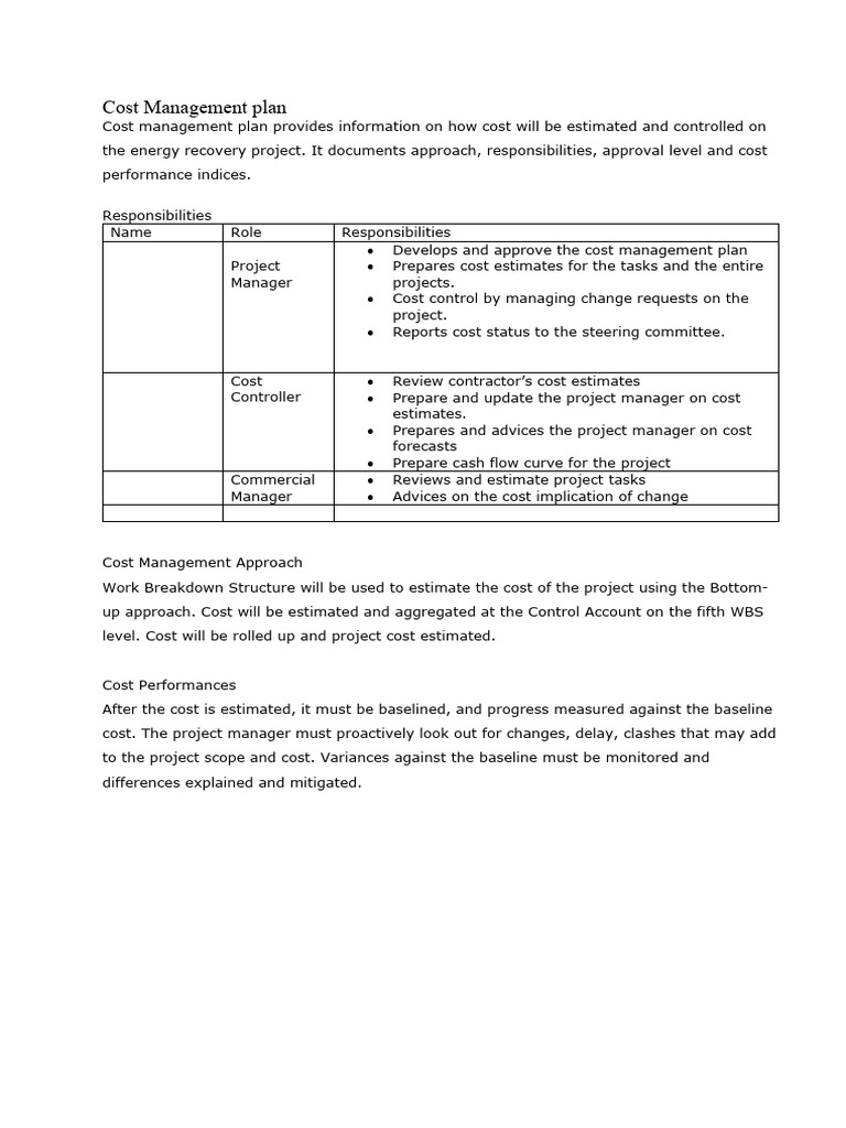 Cost Management Plan PDF