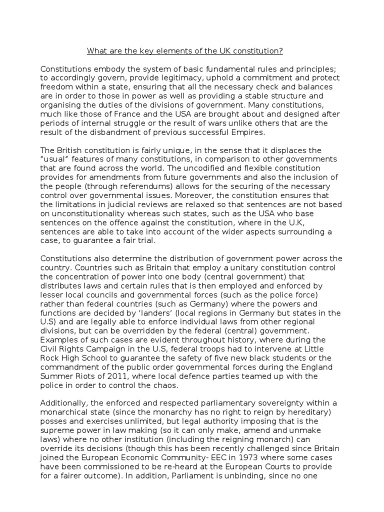 Key Elements of The U.K Constitution | PDF | Constitution Of The United ...