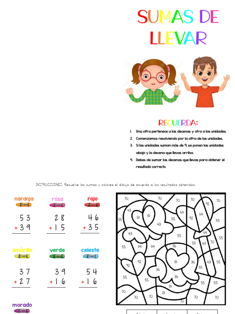 Operaciones básicas - Suma con transformación 1º y 2º grado | PDF