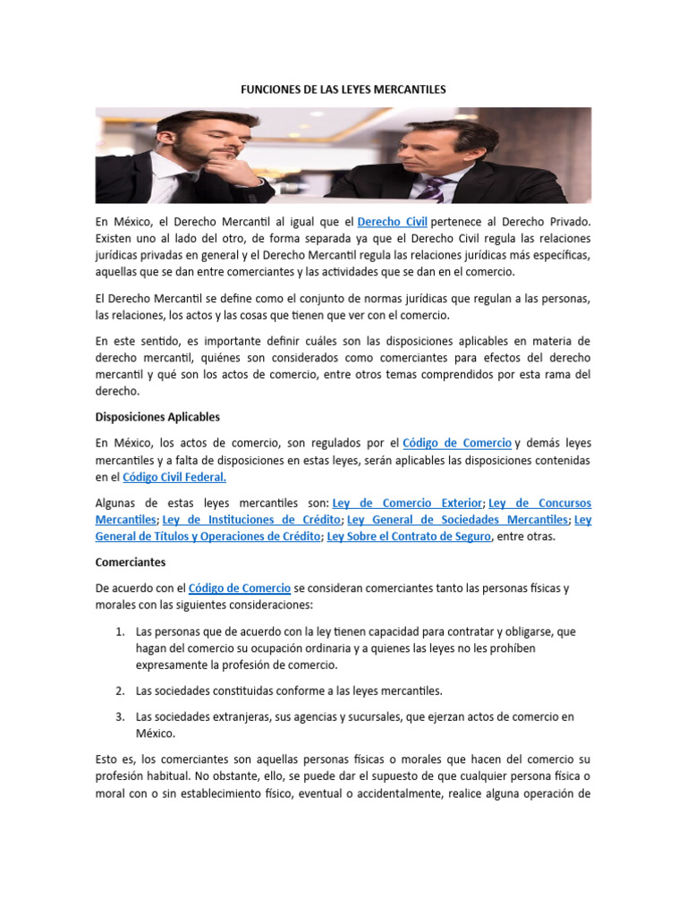 Funciones del Derecho Mercantil en México | PDF | Sociedad de ...