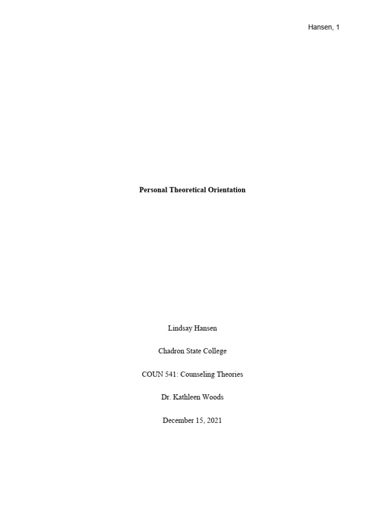 Personal theoretical orientation hansen pdf psychotherapy
