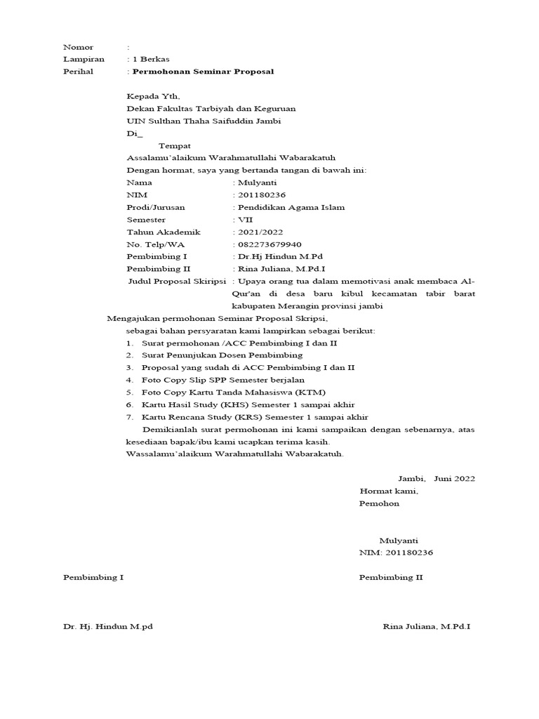 Surat Permohonan Seminar | PDF