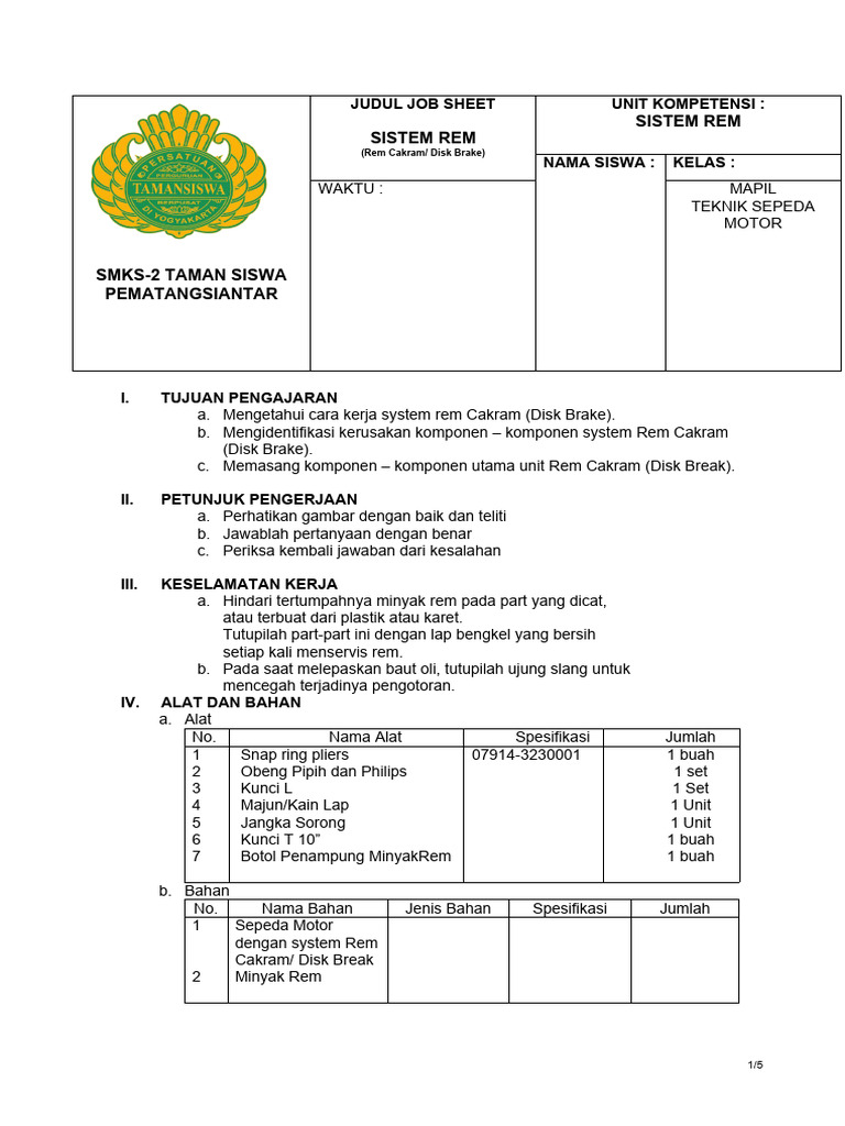JobSheetRem Cakram Tamsis PDF