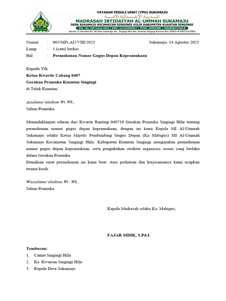 Permohonan Nomor Gugus Depan Pramuka | PDF