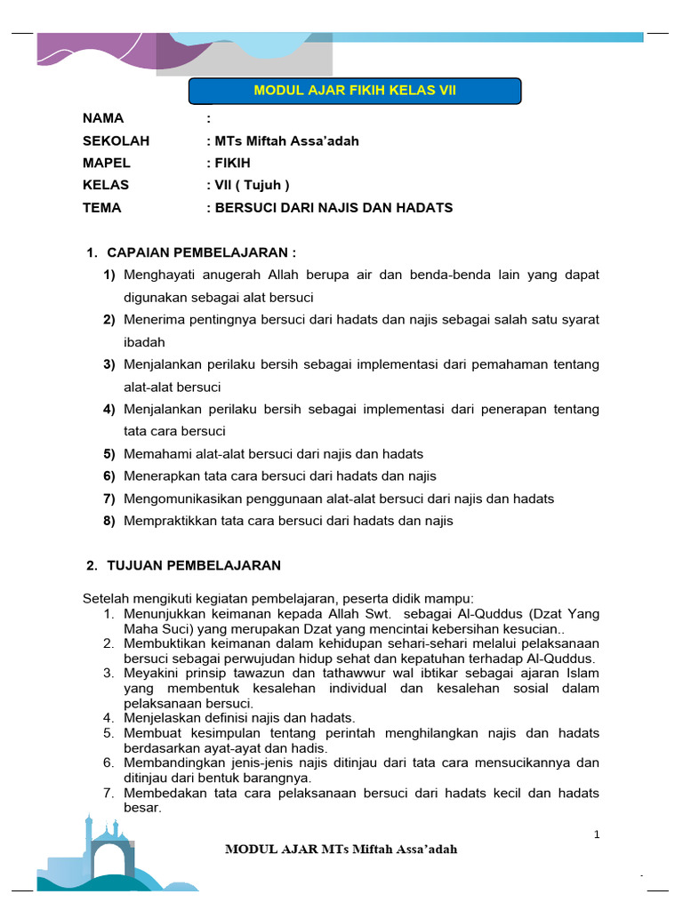 Modul Ajar 1 Fikih Kelas 1 Bab 2 Pdf