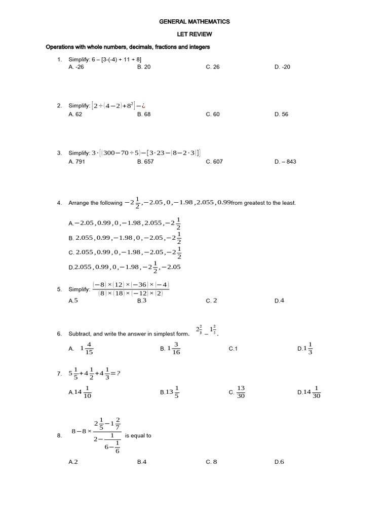 LET General Mathematics For Rationalizing | PDF