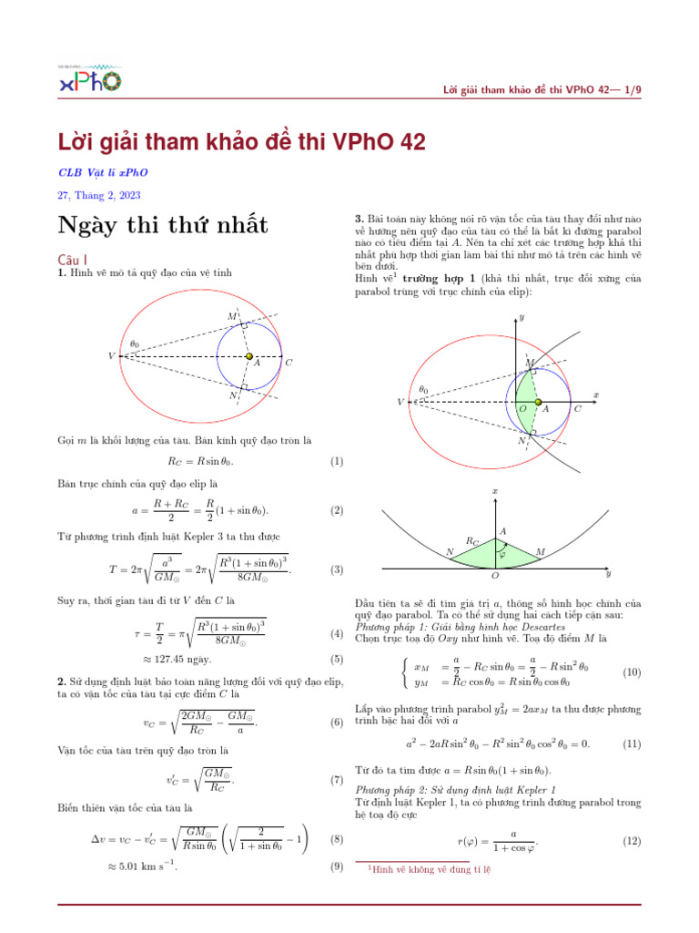 Loi Giai Tham Khao de Thi VPhO 42 Ngay 1 - CLB Vat Li xPhO | PDF
