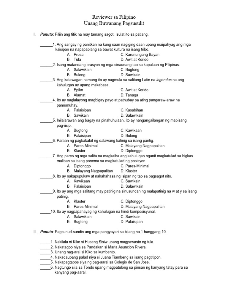 Reviewer For Filipino | PDF