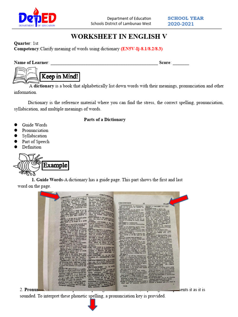 Dictionary Skills Worksheet for Students | PDF | Word | Part Of Speech