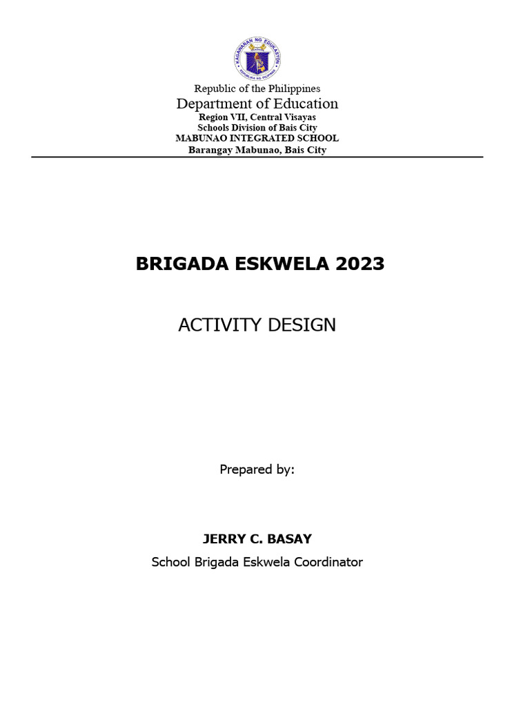 Brigada Eskwela 2023 Activity Design | PDF