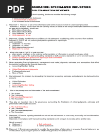 Auditing and Assurance: Specialized Industries - Bank Sector Examination Reviewer