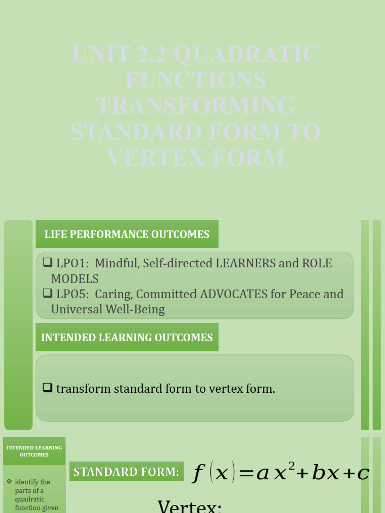 2 2+Quadratic+Function+Standard+and+Vertex+Forms PDF Vertex (Graph