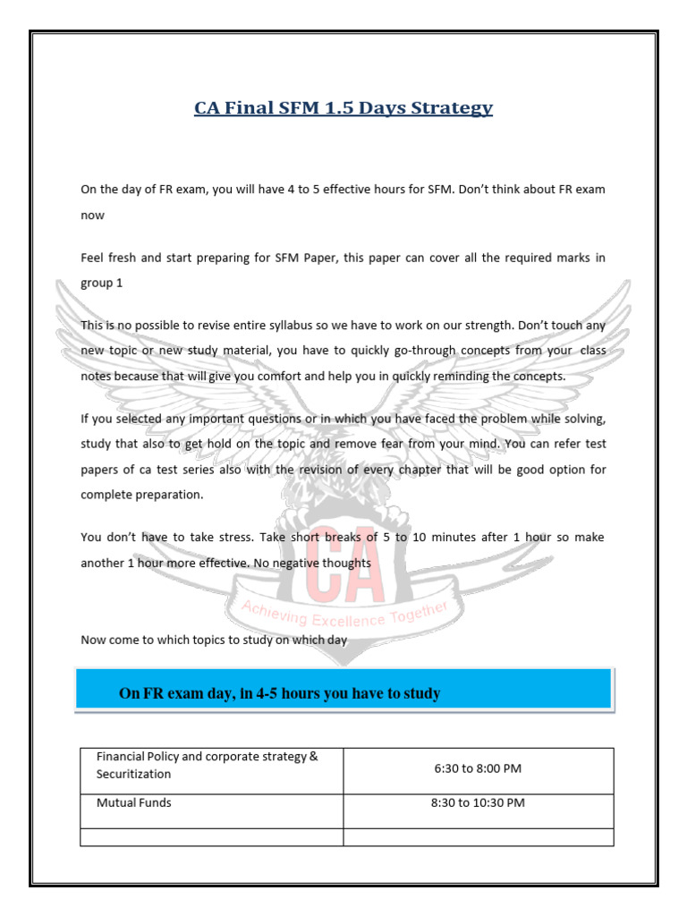 CA Final SFM 1.5 Days Study Plan | PDF | Valuation (Finance) | Corporations